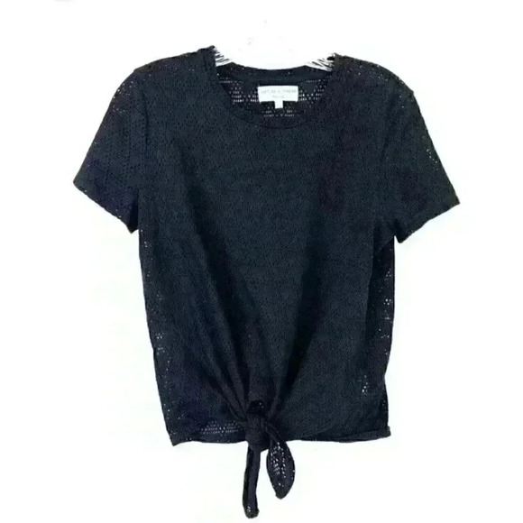 NWT Madewell Woman’s Black Texture and Thread Tie Front Knit Shirt Size XS - Picture 1 of 7